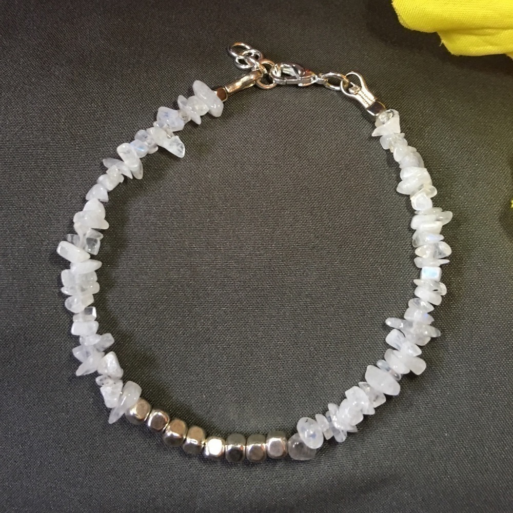White rainbow moonstone and silver bracelet